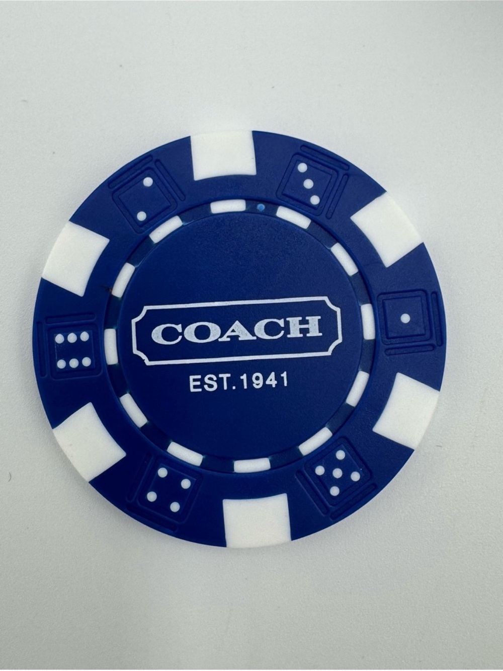 COACH Blue Poker Chip - Est. 1941 Collector Game Token with leather keychain